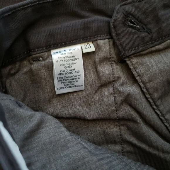 Rag & Bone Men's Chino Pant Classic Fit 3 Mid Rise Color Grey (Charcoal) Size 28 - Picture 9 of 9